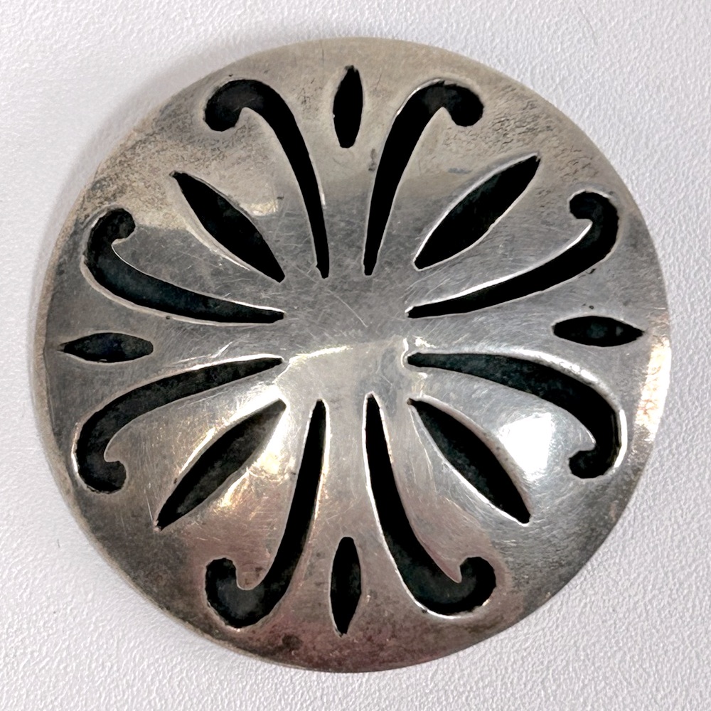 Vintage Taxco Mexico Signed Sterling Silver 925 Shadow Box Round Brooch Pendant 120$
